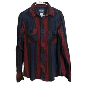 Vintage‎ 90s Wrangler Western Snap Button X-Long Tails Shirt Size L